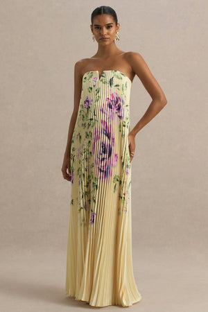 Bergamot | Vestido Largo de Satén Limón con Escote Corazón