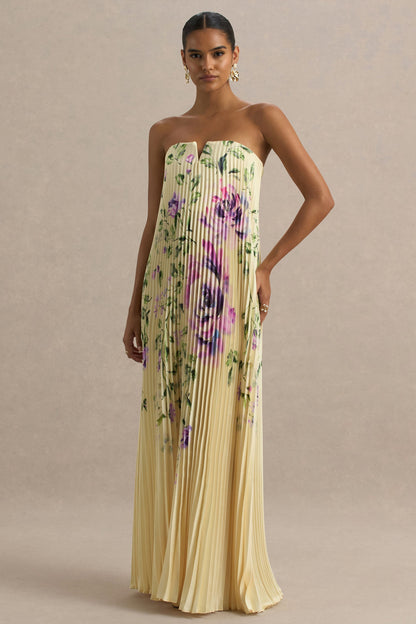 Bergamot | Vestido Largo de Satén Limón con Escote Corazón