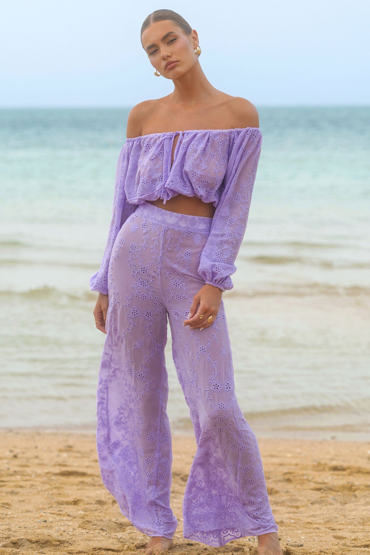 Fantini | Pantalones de pierna ancha con bordado lila