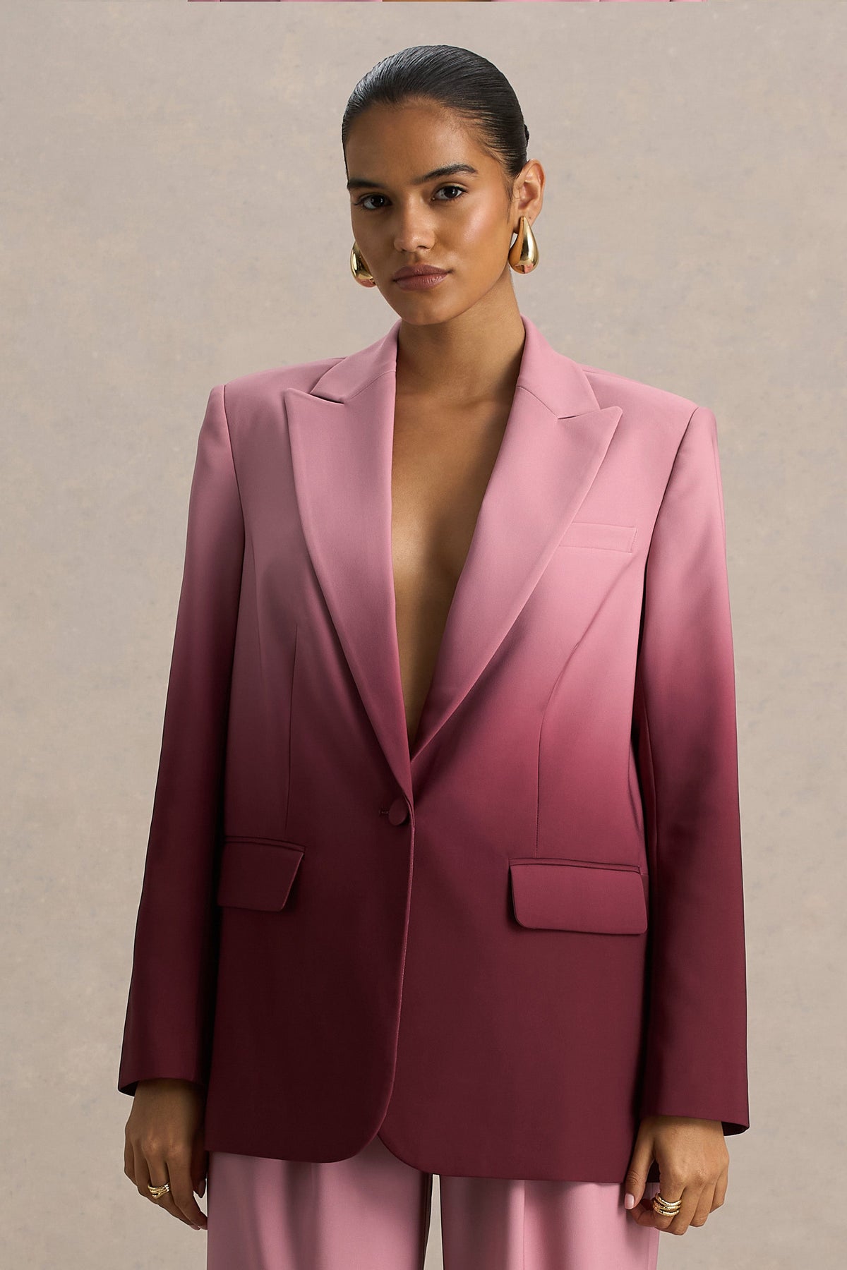 Enya | Cherry Ombre Plunge-Neck Satin Blazer