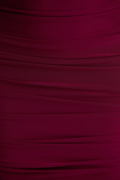 Tamara | Vestido Midi Burdeos de Manga Larga con Fruncidos