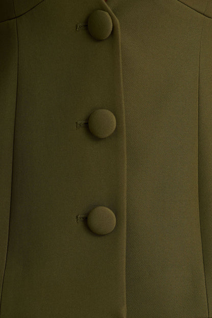 Rosalina | Blazer Verde Oliva Entallado con Escote Profundo Extremo