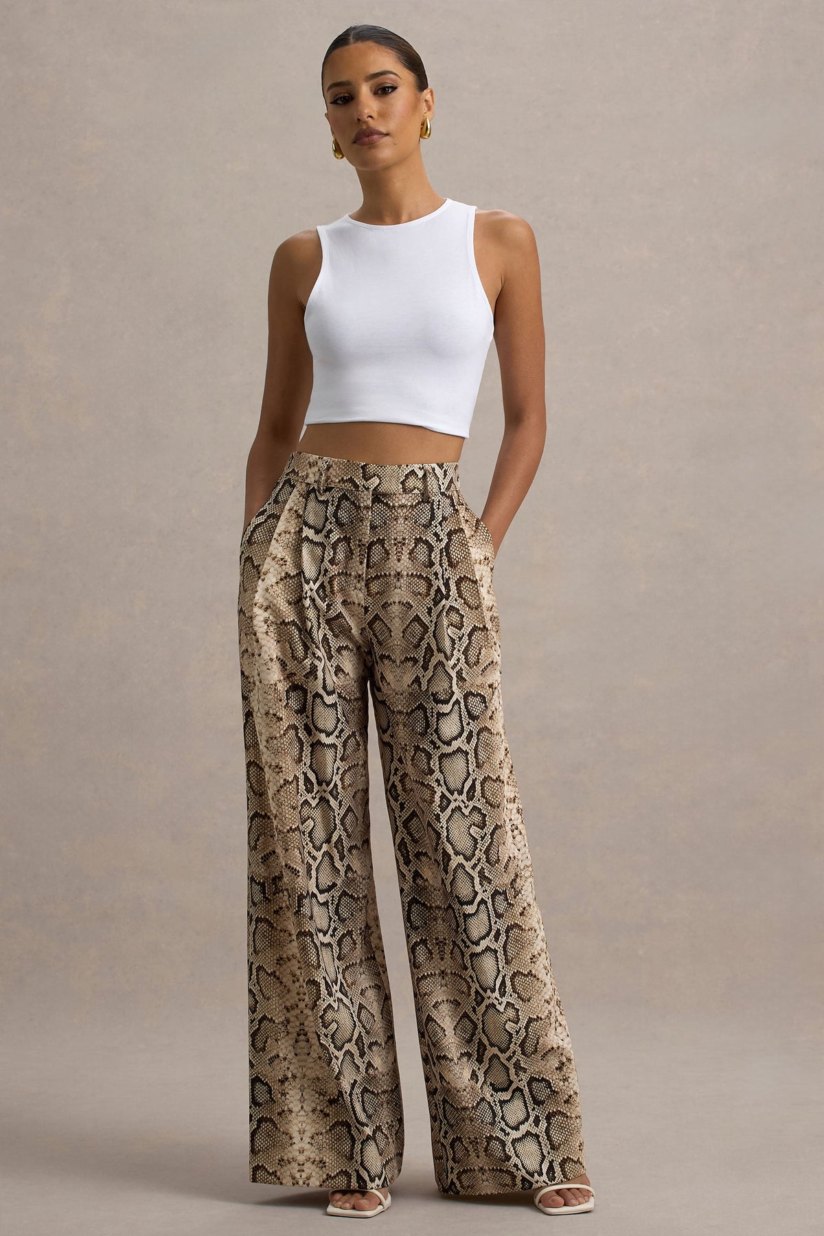 Shaniya | Pantalones de Pierna Ancha con Estampado de Serpiente