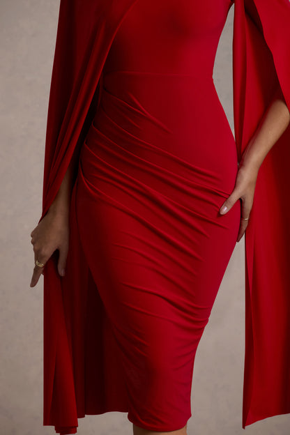 Marysol | Vestido midi ajustado y mangas capa en color rojo