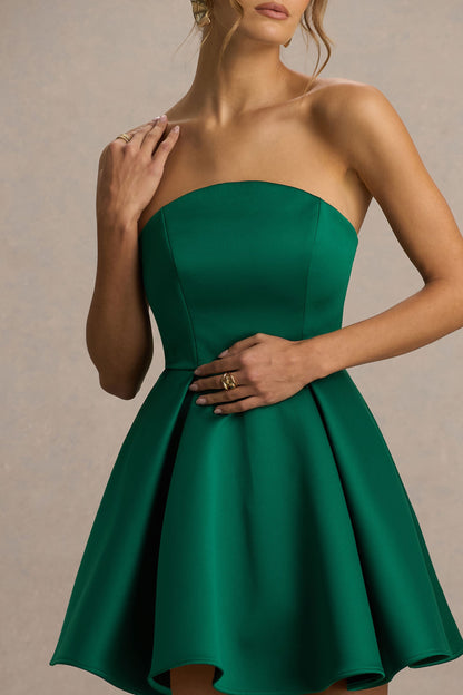 Fleur | Vestido Corto bandeau de satén en verde oscuro