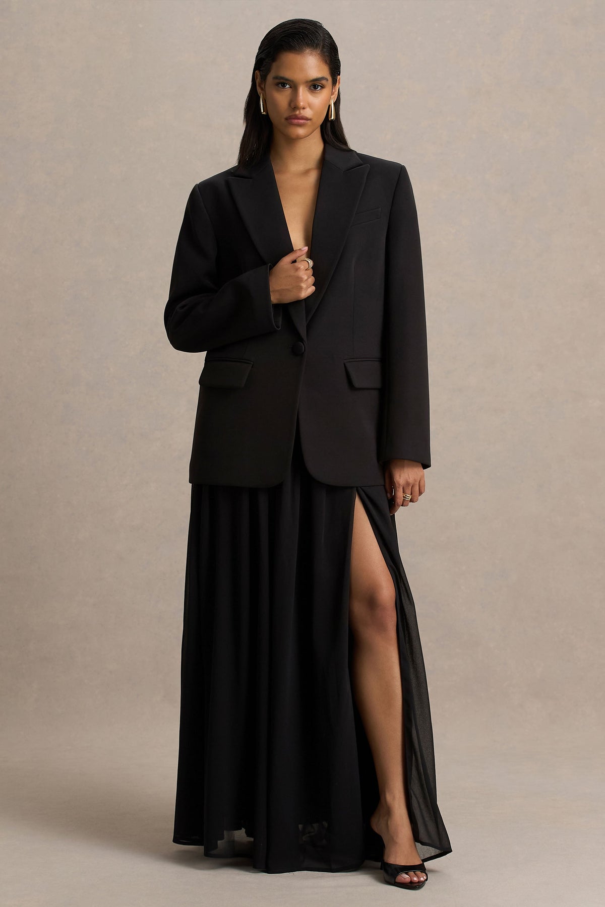 Spencer | Falda Larga Plisada en Chifón Color Negro