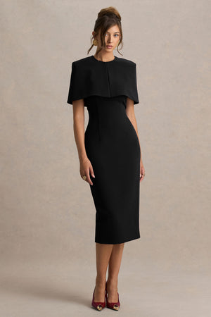 Baylor | Vestido Midi Negro Con Capa Corta Desmontable