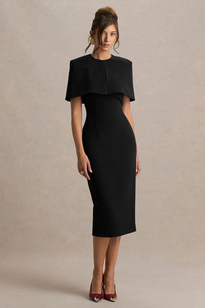 Baylor | Vestido Midi Negro Con Capa Corta Desmontable