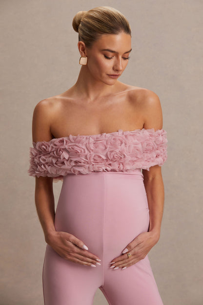 Sallow | Mono premamá en Rosa con Flores y Escote Bardot