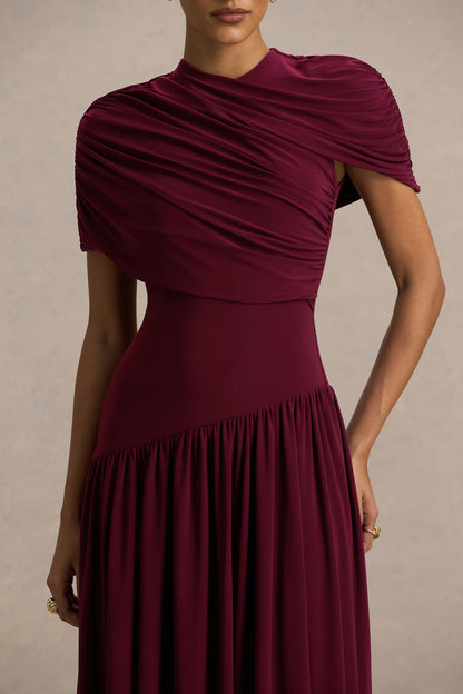 Ione | Vestido Largo Cruzado Burdeos con Dobladillo tipo Pañuelo