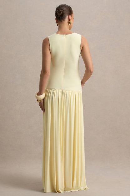 Outline | Vestido largo premamá en amarillo limón con Escote con abertura y Falda Drapeada