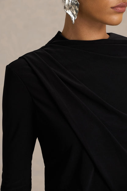 Celeste | Vestido corto Negro de Manga Larga con Capa incorporada