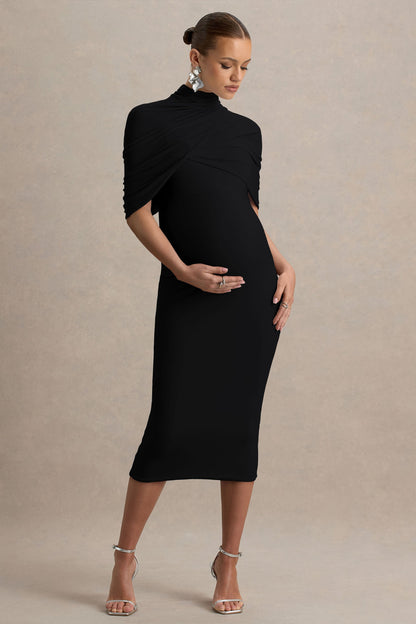 Augustina | Vestido Midi de Maternidad Negro con Capa