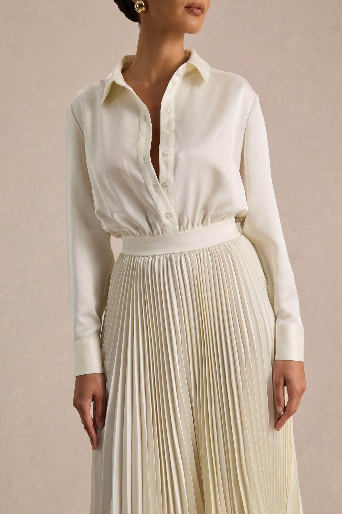 Naxos | Vestido Largo Camisero de Satén Color Crema