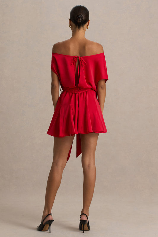 Clydie | Vestido corto con Escote asimétrico y drapeado en rojo