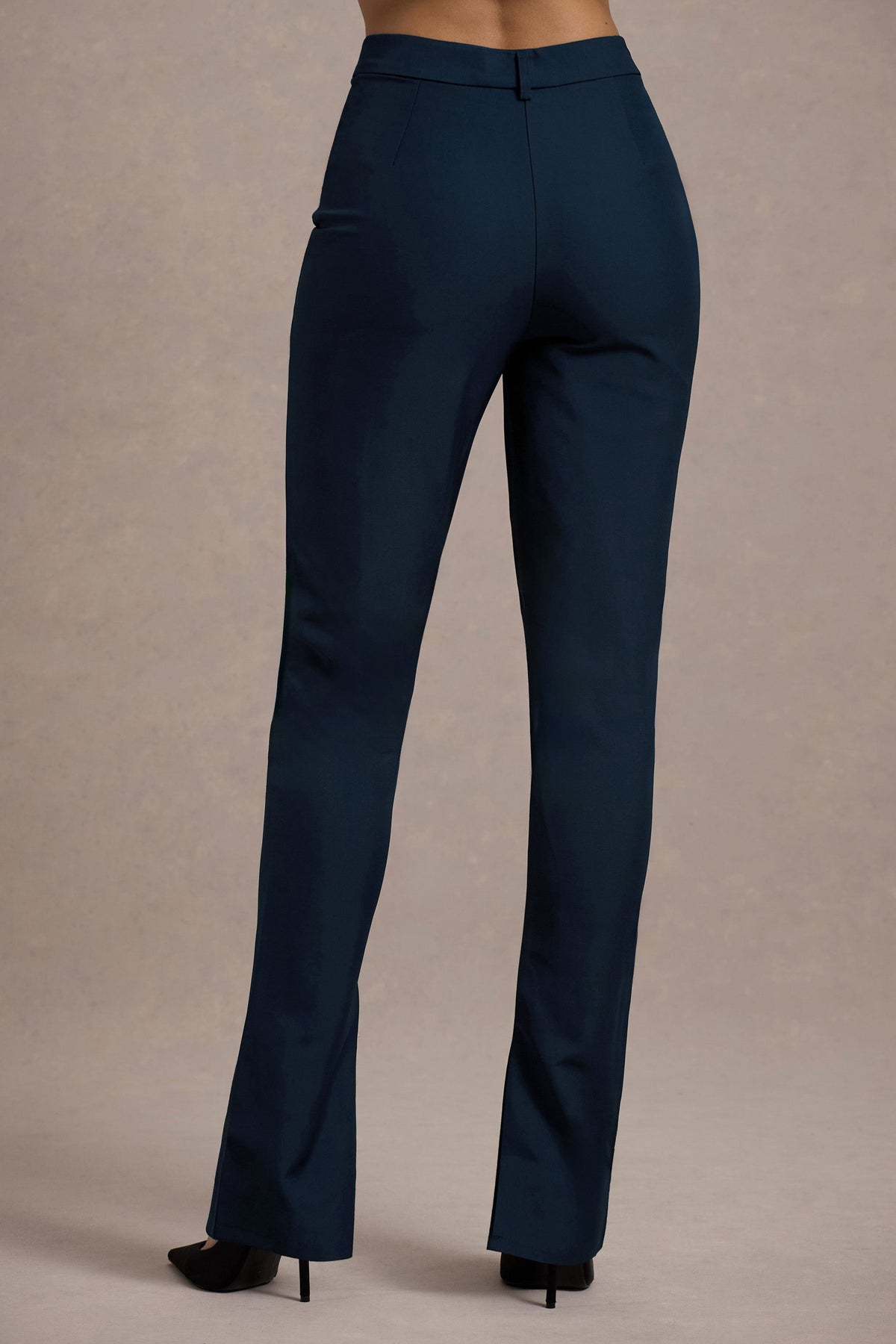 Wonder Woman | Pantalones Rectos de Talle Alto con Abertura en el Dobladillo en Color Azul Marino