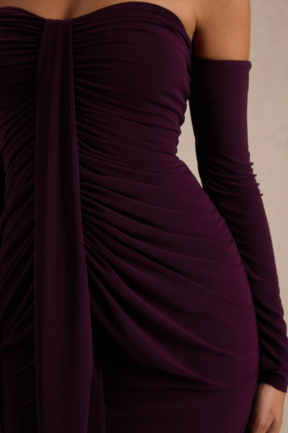 Harper | Vestido Largo Ciruela de Escote Bardot