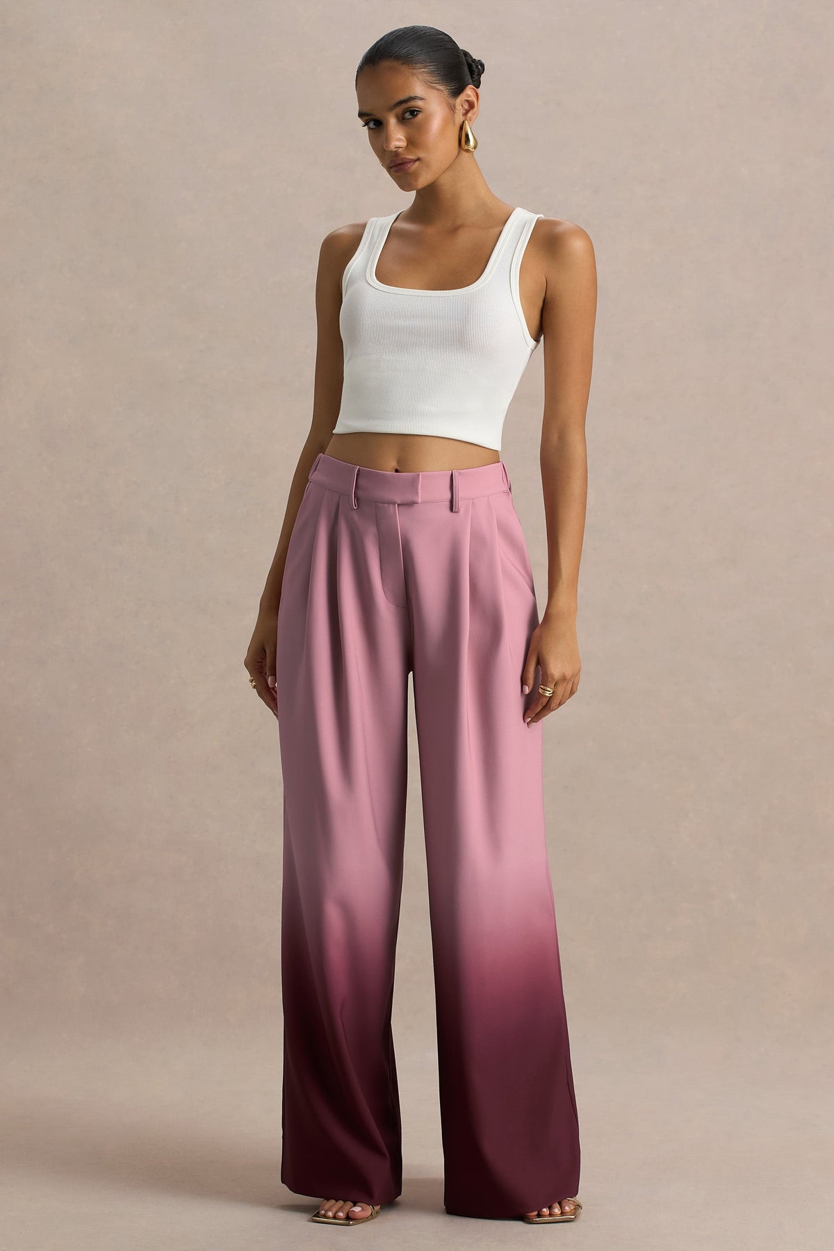 Safia | Cherry Ombre Satin Wide-Leg Trousers
