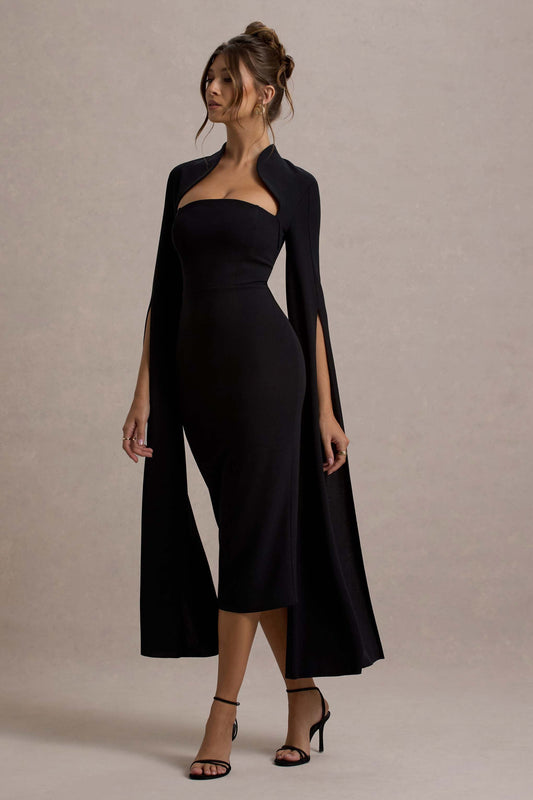 Linden |  Vestido midi ajustado al cuerpo con mangas en color negro