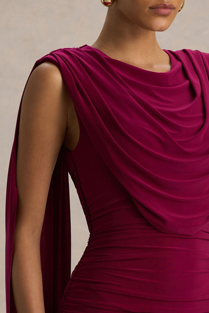 Wanderer | Vestido largo en burdeos con detalle drapeado