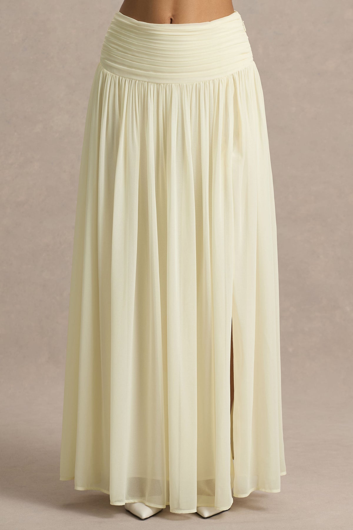 Spencer | Falda Larga Plisada en Chifón Color Crema