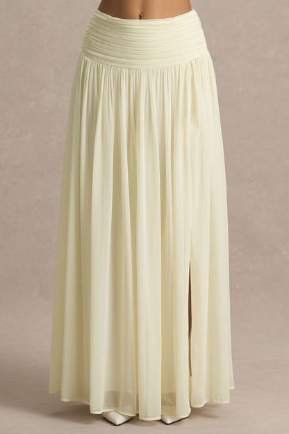 Spencer | Falda Larga Plisada en Chifón Color Crema