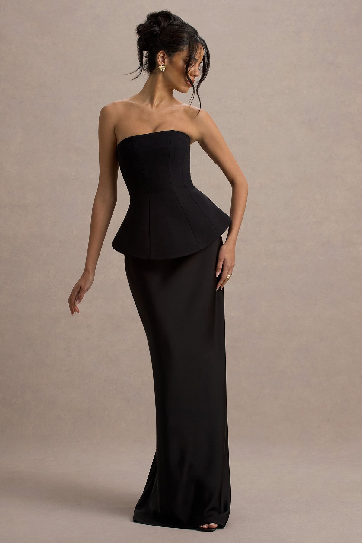 Ohio | Vestido largo Negro Sin Tirantes con escote con Corsé