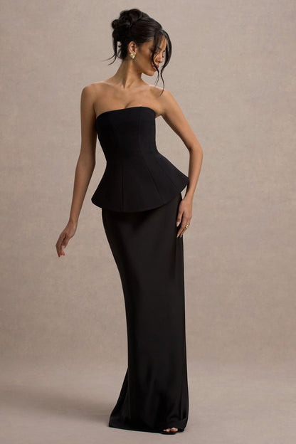 Ohio | Vestido largo Negro Sin Tirantes con escote con Corsé