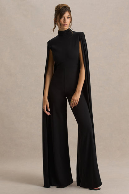 Dulcet | Mono Negro con Escote Alto y Mangas Capa