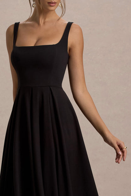 Parina |  Vestido midi con escote cuadrado y falda plisada