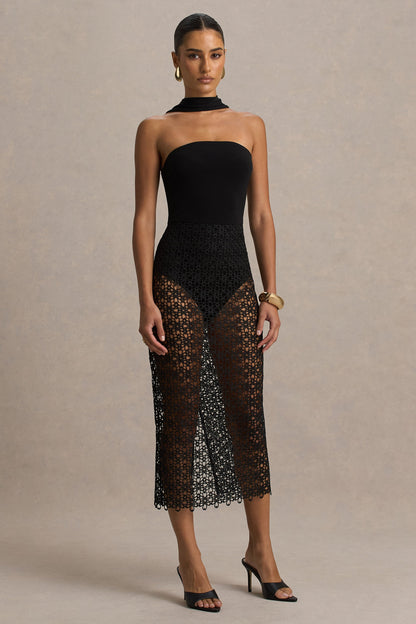 Tamala | Vestido Midi  ceñido y encaje en negro