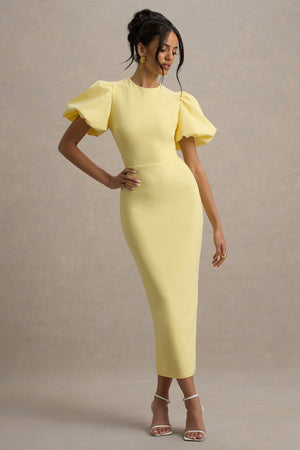 Dakota | Vestido Midi de Manga Abullonada en color limón