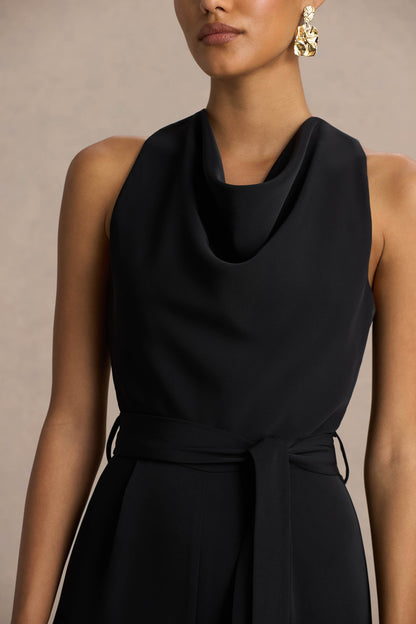 Corina | Mono Negro con Cuello Halter y Detalle de Lazo