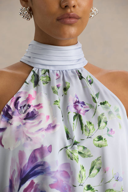 Evita | Vestido corto de Satén  con detalle de escote halter con lazo