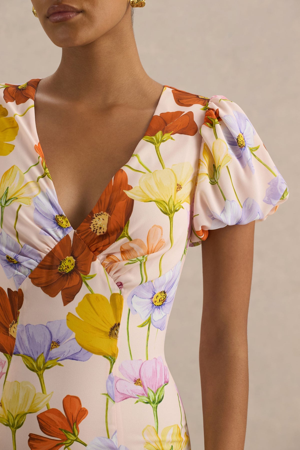 Ginny | Vestido largo con estampado floral y mangas cortas abullonadas