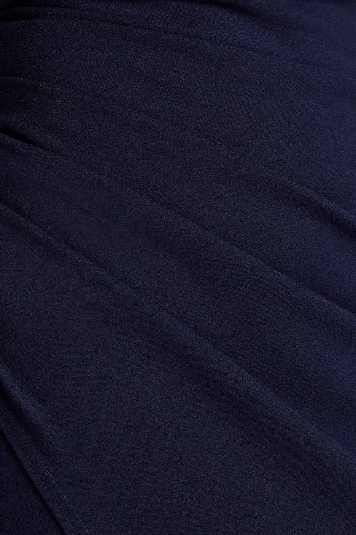 Eva | Vestido Largo Bardot Azul Marino con Lazo y Abertura en el Muslo