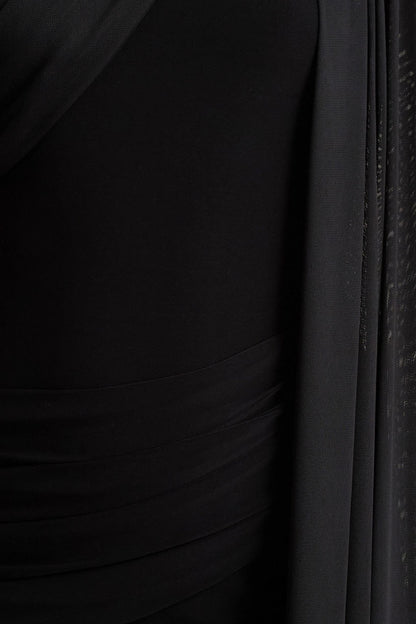 Brenda | Vestido Largo Negro Con Manga Capa