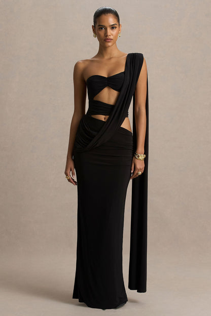 Nebula | Vestido Largo Negro Bandeau con Recortes