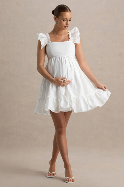 Dolly Daze | Vestido corto de premamá Blanco con Mangas de Volantes