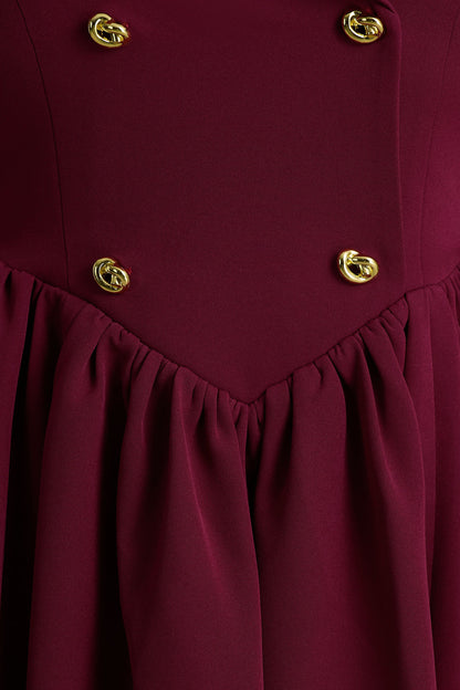 Lisa | Vestido Midi Sastre Color Burdeos con Escote Pronunciado