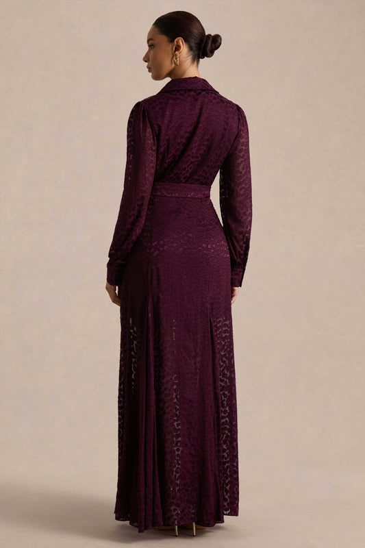 Kirsty | Vestido Camisero Morado de Manga Larga con Falda de Vuelo