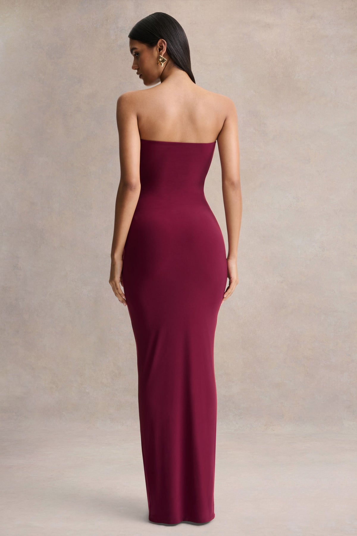Beverly | Vestido Largo burdeos palabra de honor con detalle fruncido