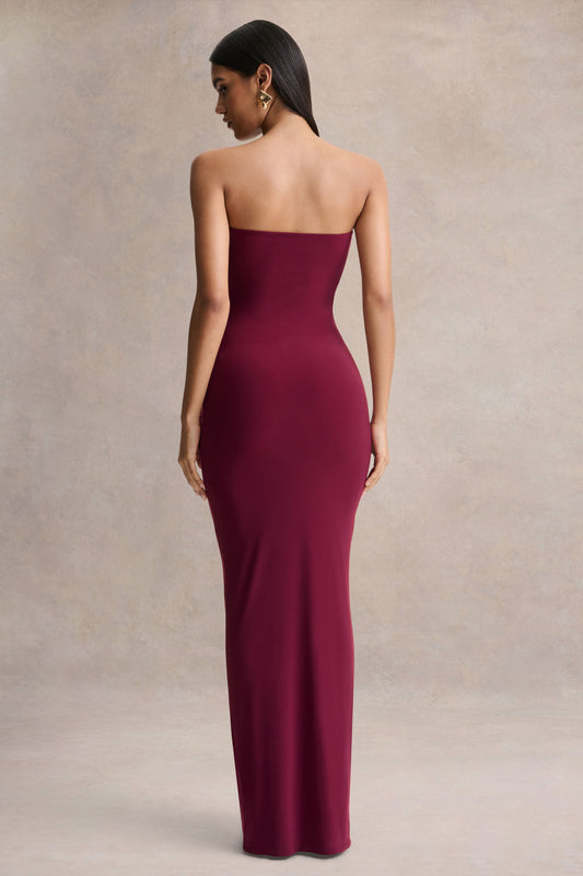 Beverly | Vestido Largo burdeos palabra de honor con detalle fruncido