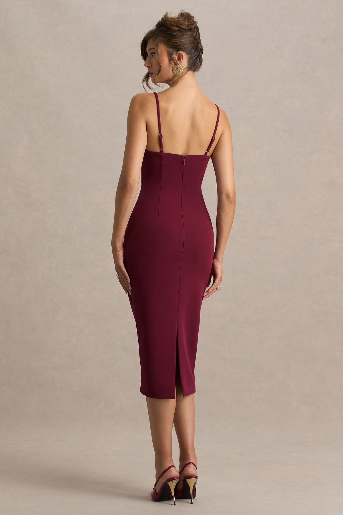 Baylor | Vestido Midi Burdeos Con Capa Corta Desmontable