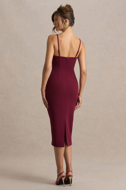 Baylor | Vestido Midi Burdeos Con Capa Corta Desmontable