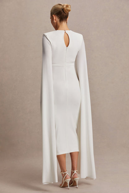 Flawless | Vestido midi premamá blanco con escote cuadrado y mangas capa