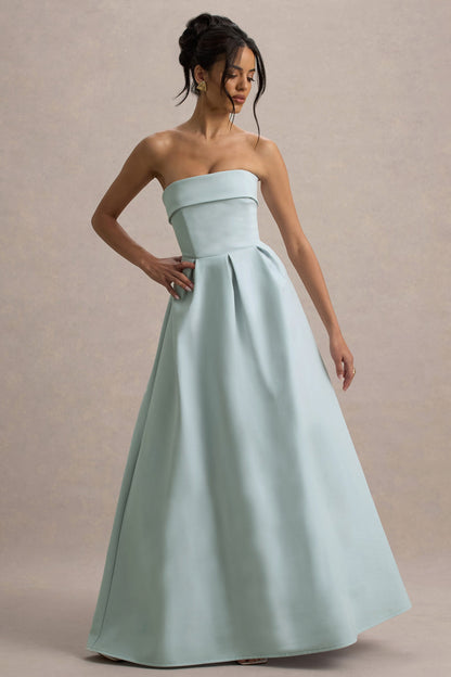 Maddalena | Vestido largo en azul empolvado con falda plisada
