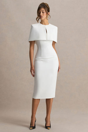 Baylor | Vestido midi blanco con detalle de capa removible