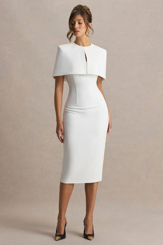 Baylor | Vestido midi blanco con detalle de capa removible