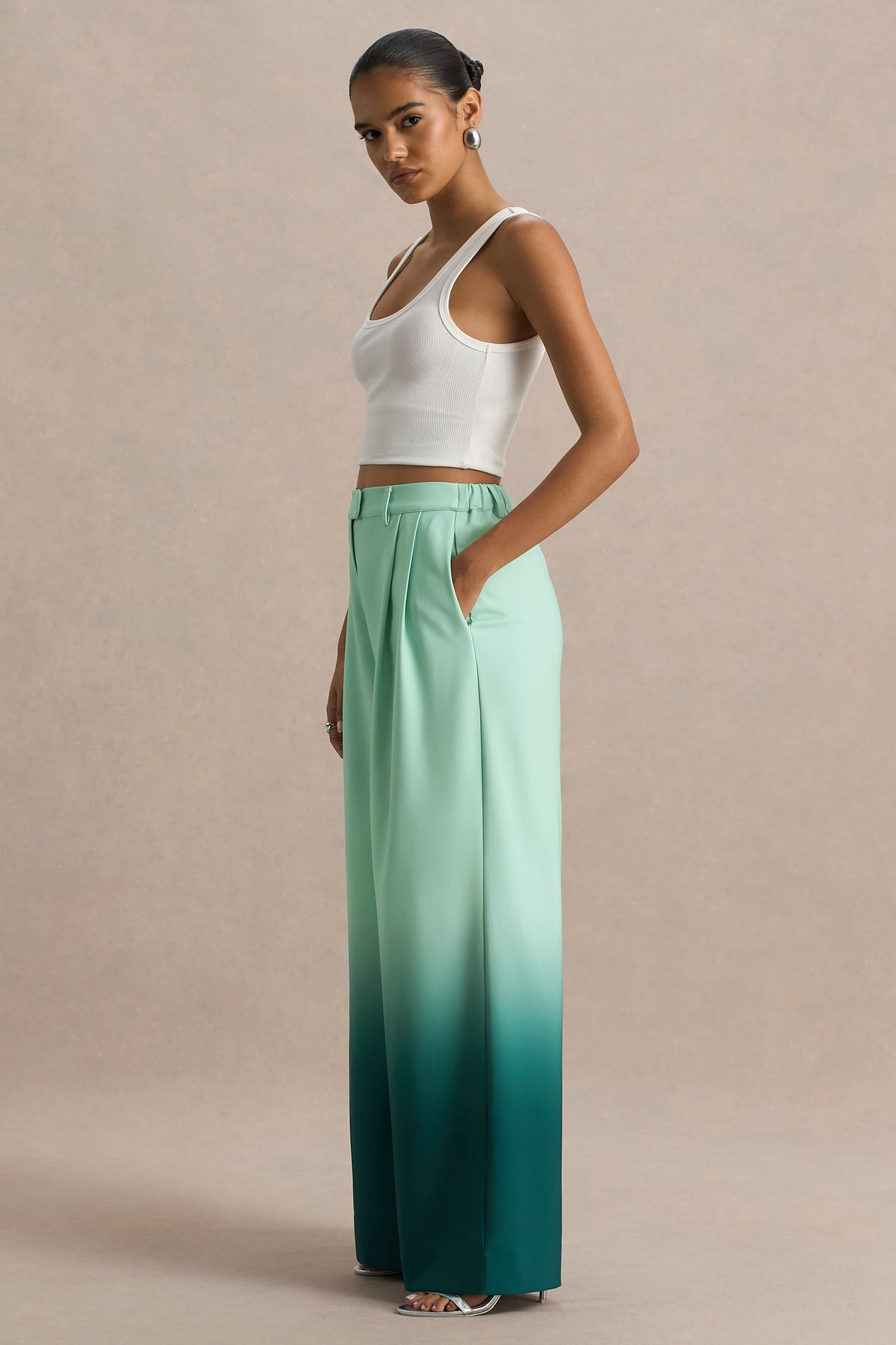 Safia | Emerald Ombre Satin Wide-Leg